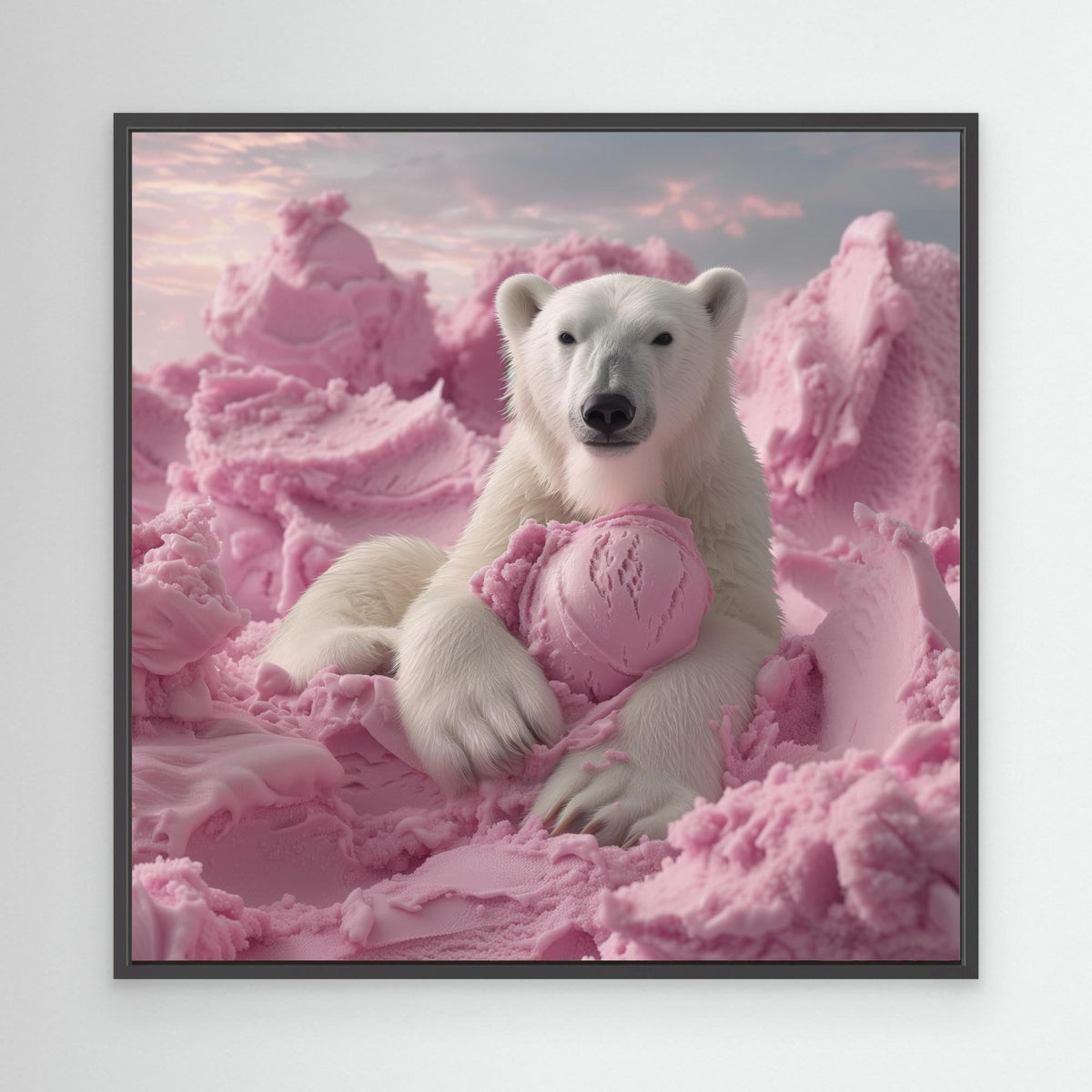 Pink Polar Ice Cream #2, tirage sur toile de MaxL avec cadre noir