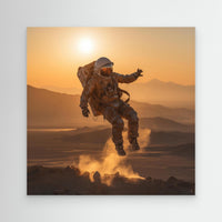 Flying astronaut in desert