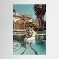 Tiger Nap, affiche sur papier fine art de MaxL : un tigre blanc fait la sieste au bord d'une piscine