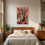 Affiche Zebra Flowers Portrait de MaxL au-dessus d'un lit, dans une chambre