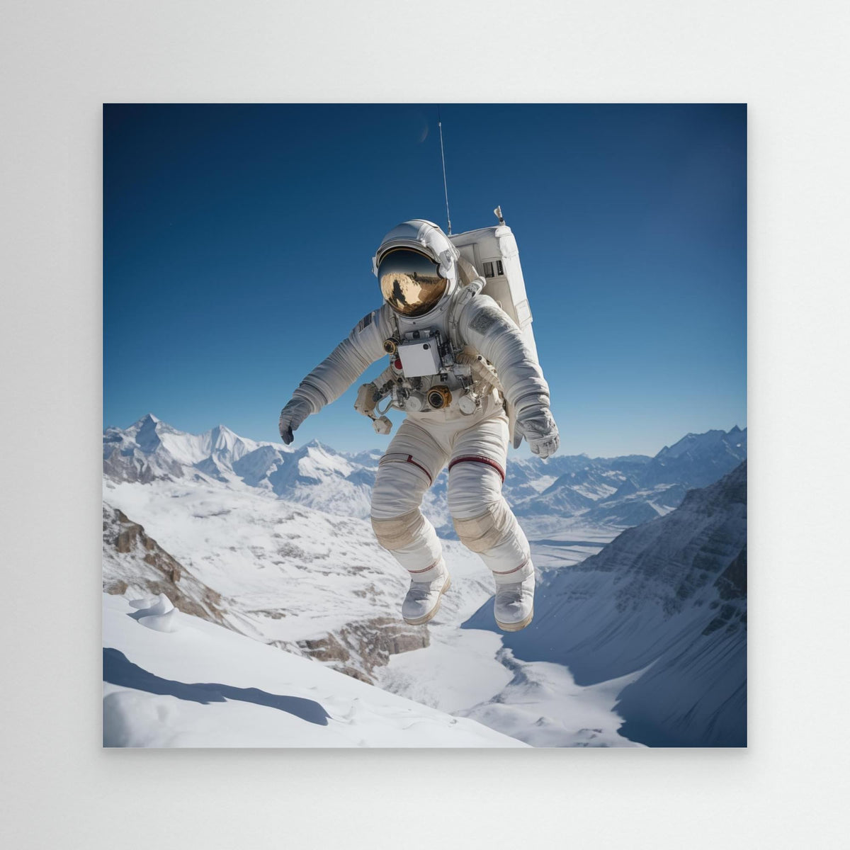 Flying astronaut in Mountains