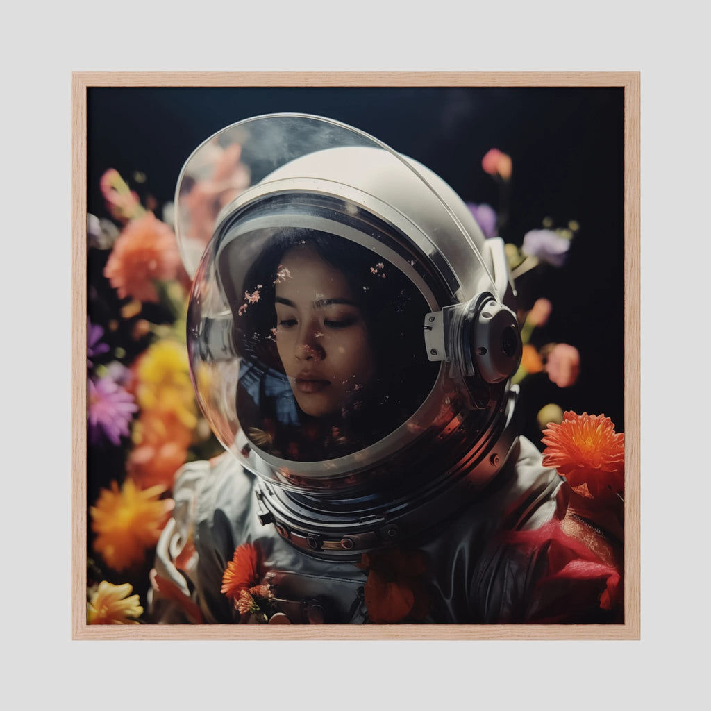 Affiche Flowers in space #2 de MaxL encadrée, cadre en chêne clair