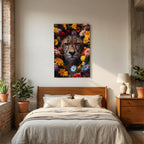 Affiche Cheetah Flowers Portrait de MaxL au-dessus d'un lit, dans une chambre