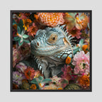 Affiche Iguana Flowers de MaxL encadrée, cadre en bois noir