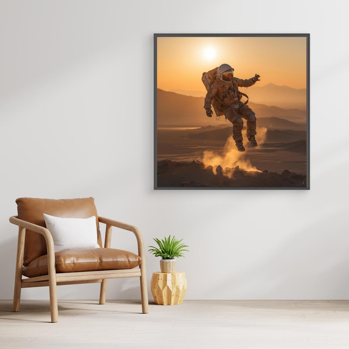 Flying astronaut in desert