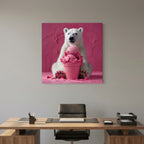 Affiche Pink Polar Ice Cream de MaxL au-dessus d'un bureau en bois