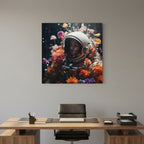 Affiche Flowers in space #3 de MaxL au-dessus d'un bureau en bois