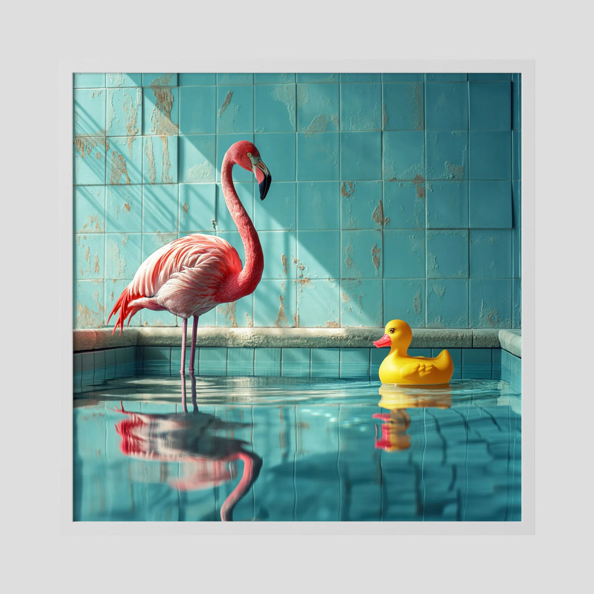 Affiche Canard de bain de MaxL encadrée, cadre en bois blanc