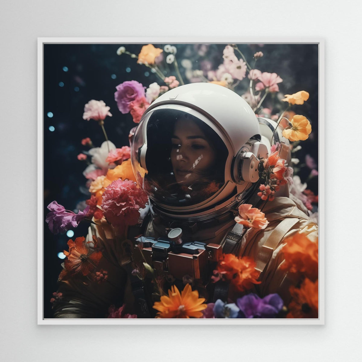 Flowers in space #3, tirage sur toile de MaxL avec cadre blanc