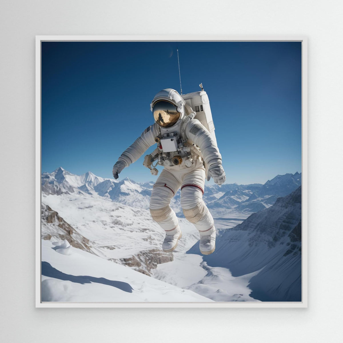 Flying astronaut in Mountains