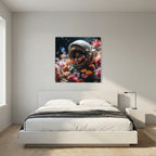 Affiche Flowers in space de MaxL au-dessus d'un lit, dans une chambre