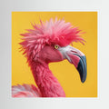 Punk Flamant Rose, affiche sur papier fine art de MaxL : un flamant rose à la crête punk sur fond jaune