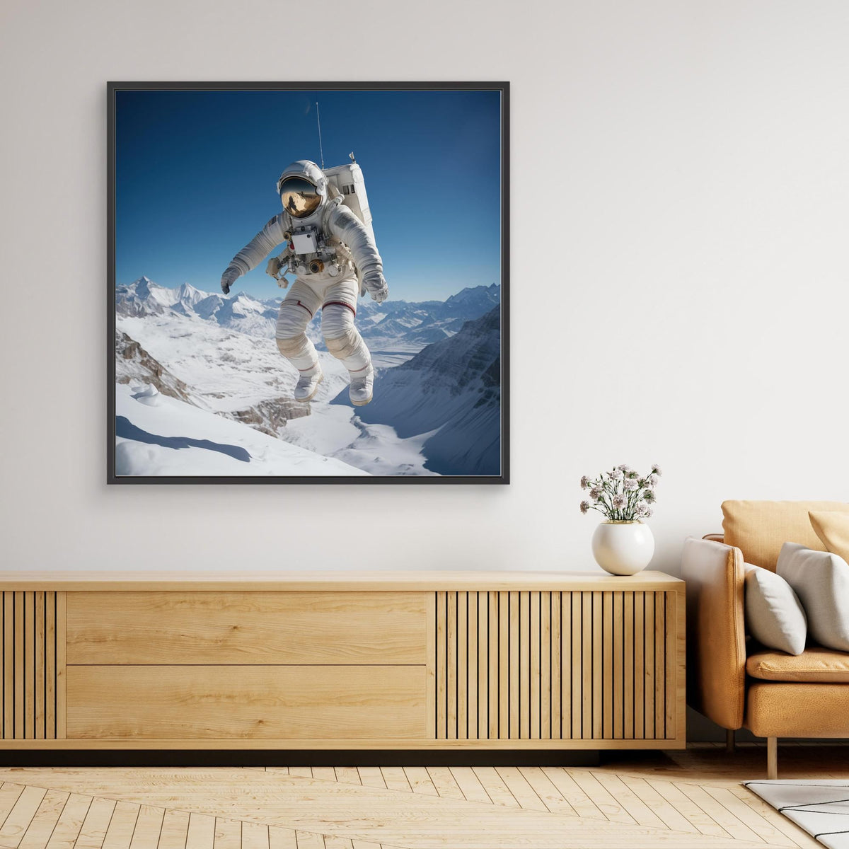 Flying astronaut in Mountains