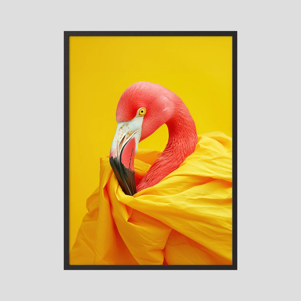 Affiche Diva Flamingo Portrait de MaxL encadrée, cadre en bois noir