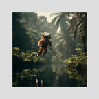 Flying astronaut in jungle, affiche sur papier fine art de MaxL : un astronaute qui flotte au-dessus d'une rivière, dans la jungle