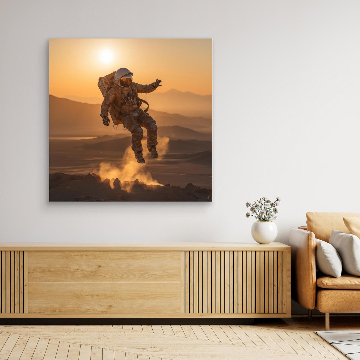 Flying astronaut in desert