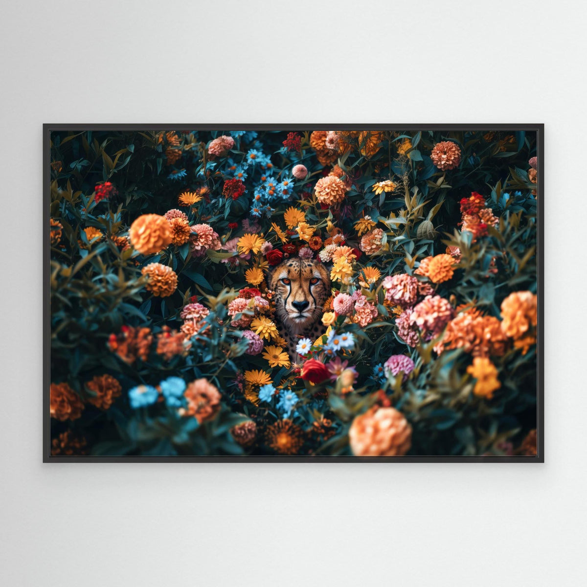 Cheetah Flowers, tirage sur toile de MaxL avec cadre noir