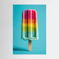 Frozen Rainbow, affiche sur papier fine art de MaxL : une glace à l'eau aux couleurs de l'arc-en-ciel sur fond bleu