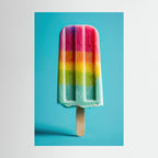 Frozen Rainbow, affiche sur papier fine art de MaxL : une glace à l'eau aux couleurs de l'arc-en-ciel sur fond bleu