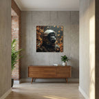 Affiche Space Gorilla de MaxL au-dessus d'un buffet en bois