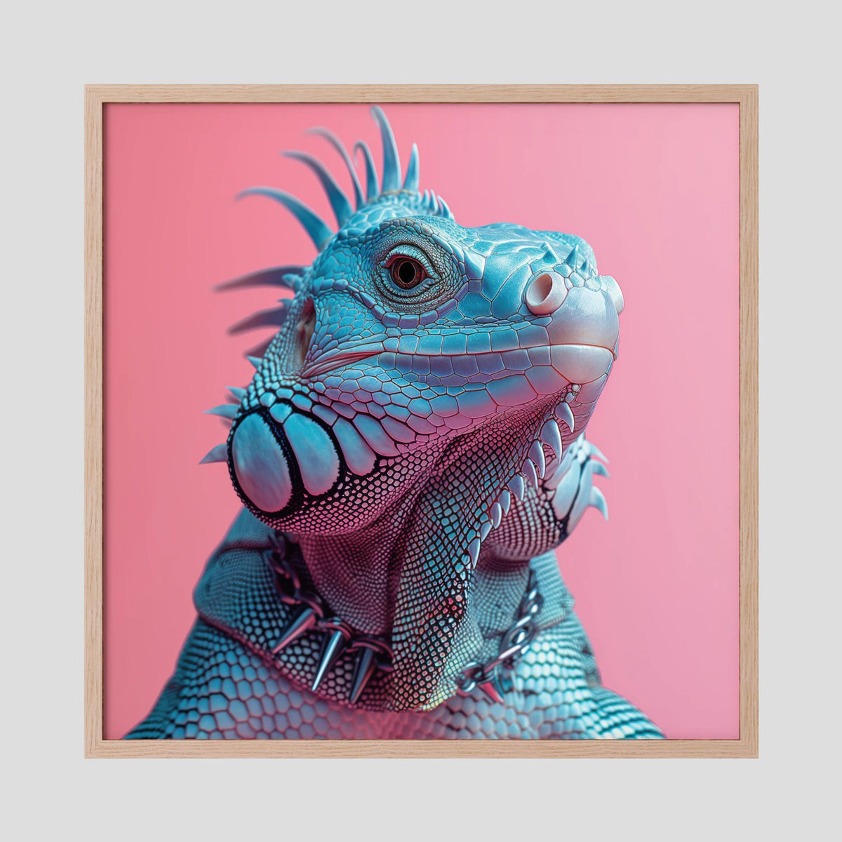 Affiche Punk Iguane de MaxL encadrée, cadre en chêne clair