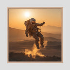 Affiche Flying astronaut in desert de MaxL encadrée, cadre en chêne clair