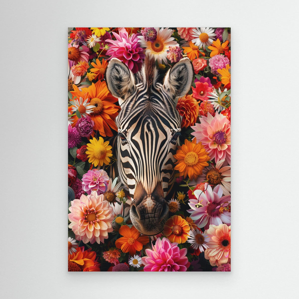Zebra Flowers Portrait, tirage sur toile sans cadre de MaxL