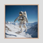 Affiche Flying astronaut in Mountains de MaxL encadrée, cadre en chêne clair