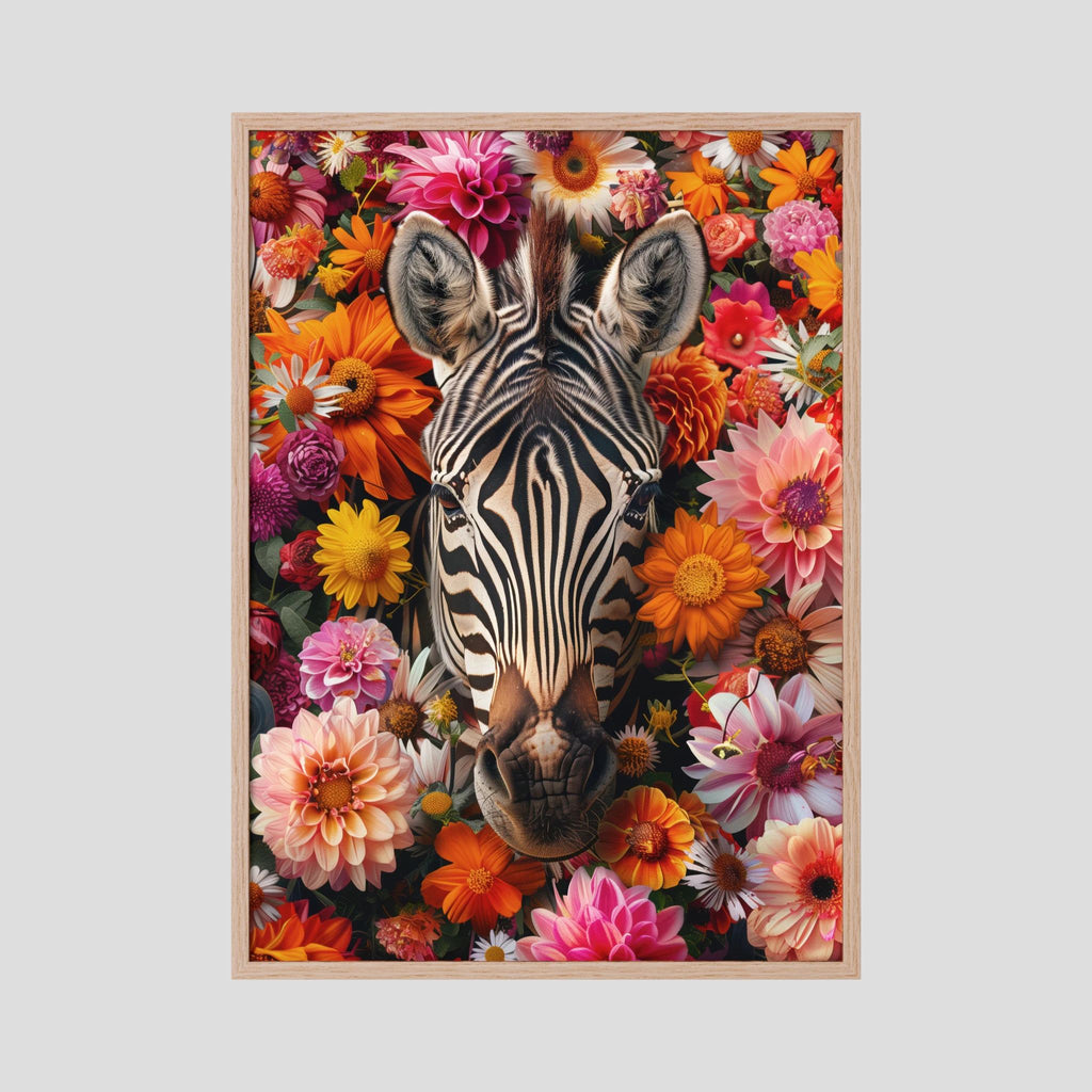 Affiche Zebra Flowers Portrait de MaxL encadrée, cadre en chêne clair