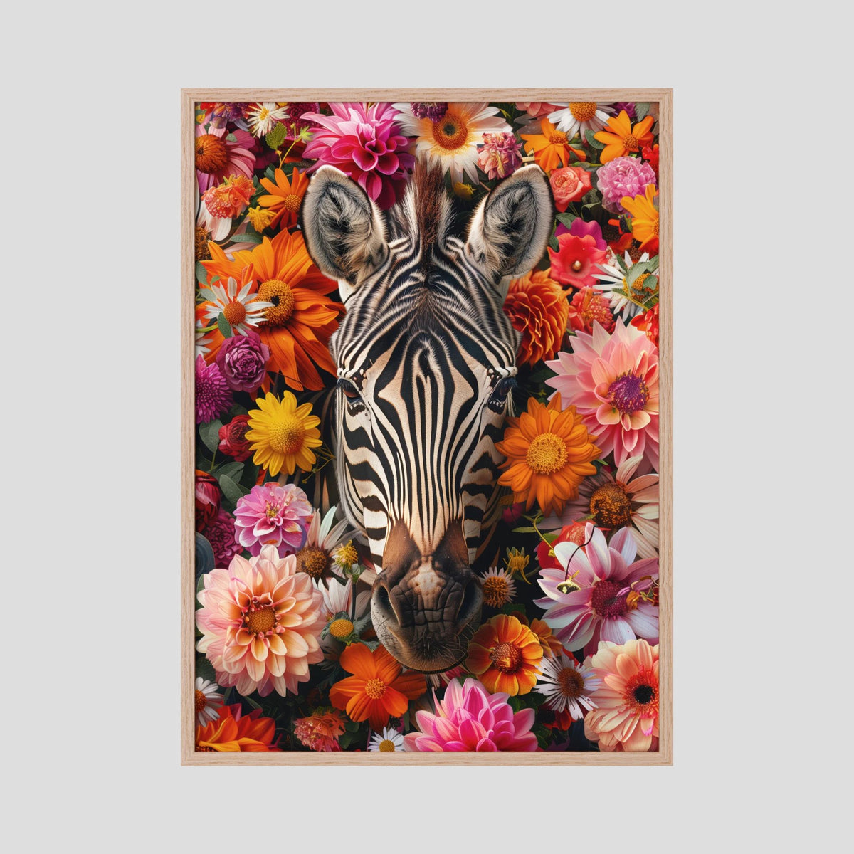 Affiche Zebra Flowers Portrait de MaxL encadrée, cadre en chêne clair