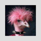 Punk Autruche, affiche sur papier fine art de MaxL : une autruche à la crête rose et au collier clouté, sur fond noir