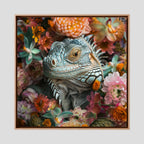 Iguana Flowers, tirage sur toile de MaxL avec cadre chêne