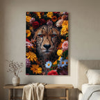 Affiche Cheetah Flowers Portrait de MaxL au-dessus d'une console en bois