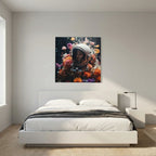 Affiche Flowers in space #3 de MaxL au-dessus d'un lit, dans une chambre