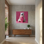 Affiche Pink Polar Ice Cream de MaxL au-dessus d'un buffet en bois