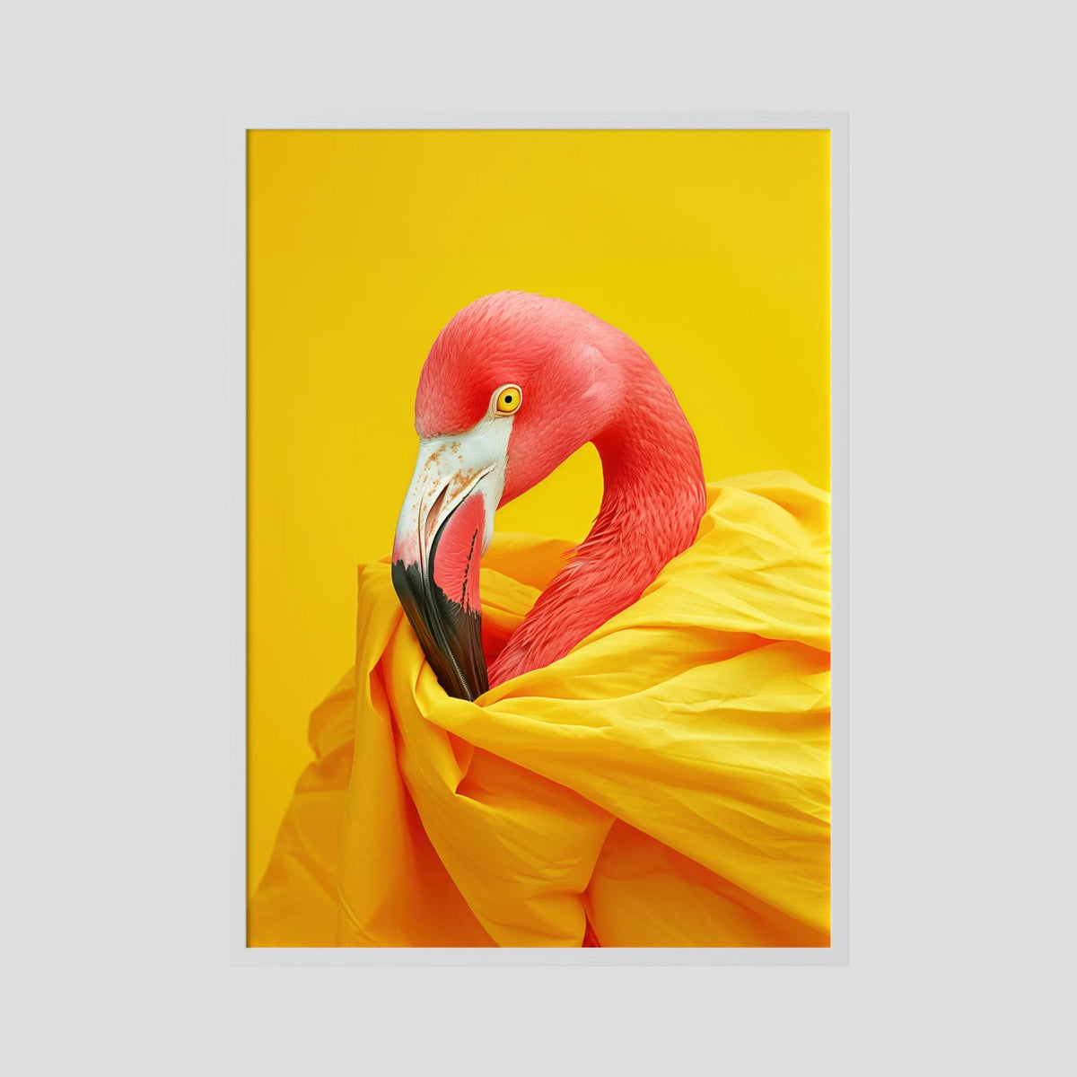Affiche Diva Flamingo Portrait de MaxL encadrée, cadre en bois blanc