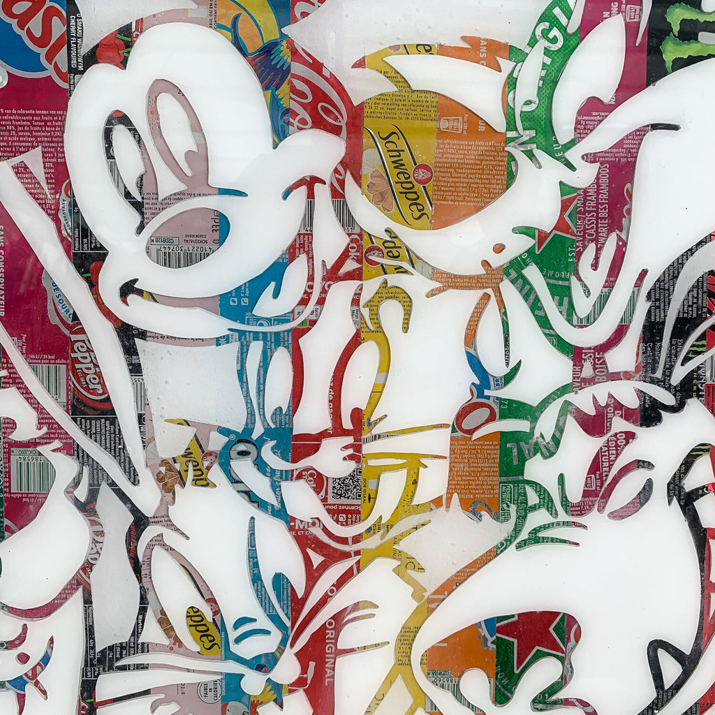 Party Toons de MaxL, détail des visages en canettes