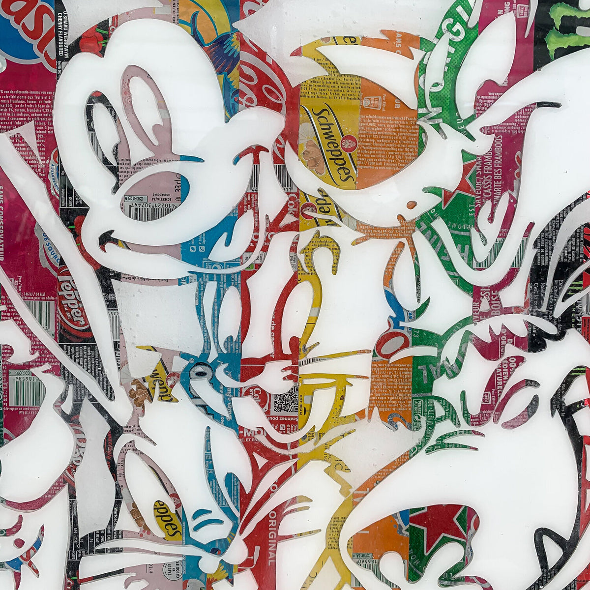 Party Toons de MaxL, détail des visages en canettes