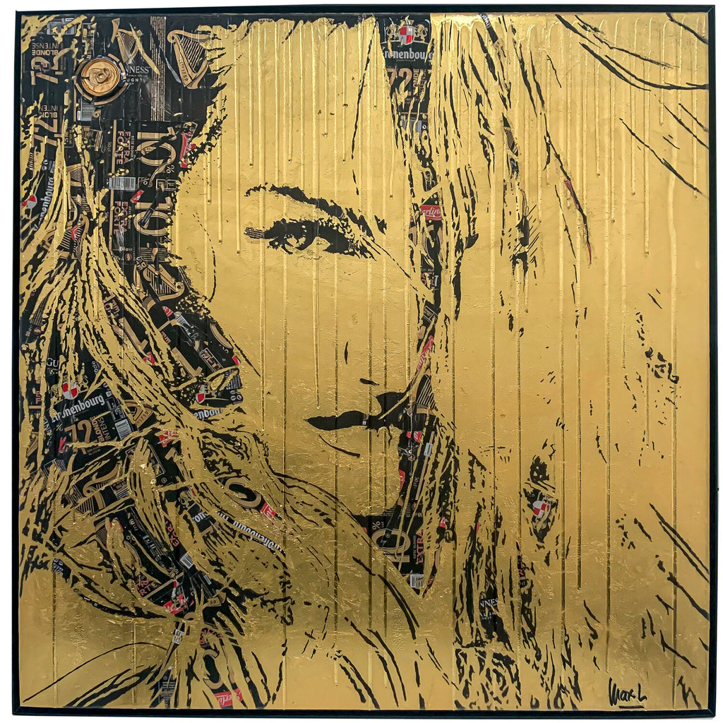 Plein Soleil, tableau pop art de MaxL en canettes recyclées et résine, vue de face